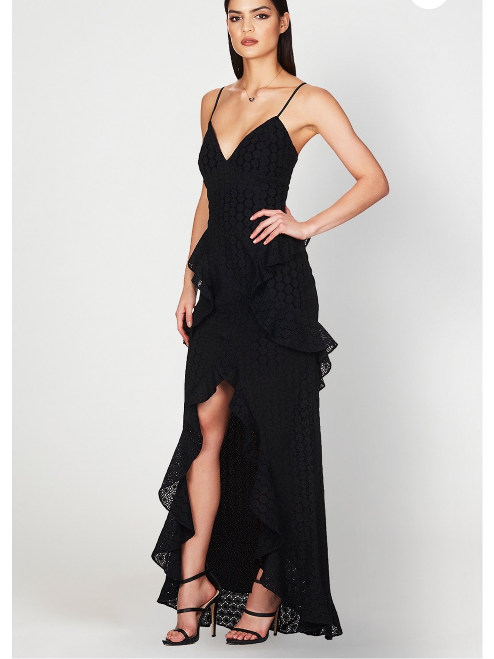 Nookie Darling Ruffled Broderie Gown Black dress Size Small‎